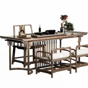 新中式茶桌椅组合3D模型下载